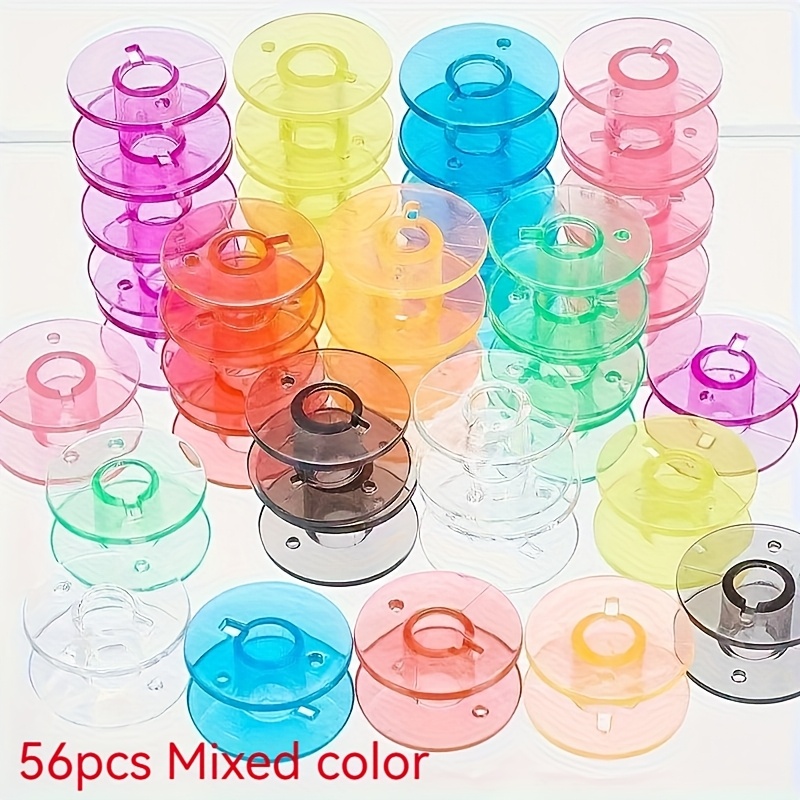 TEMU 28/42/56pcs Mixed Color Plastic Sewing Machine Bobbins - Transparent & Multipurpose For Home Sewing & Embroidery | Mixed Color Pack (smooth