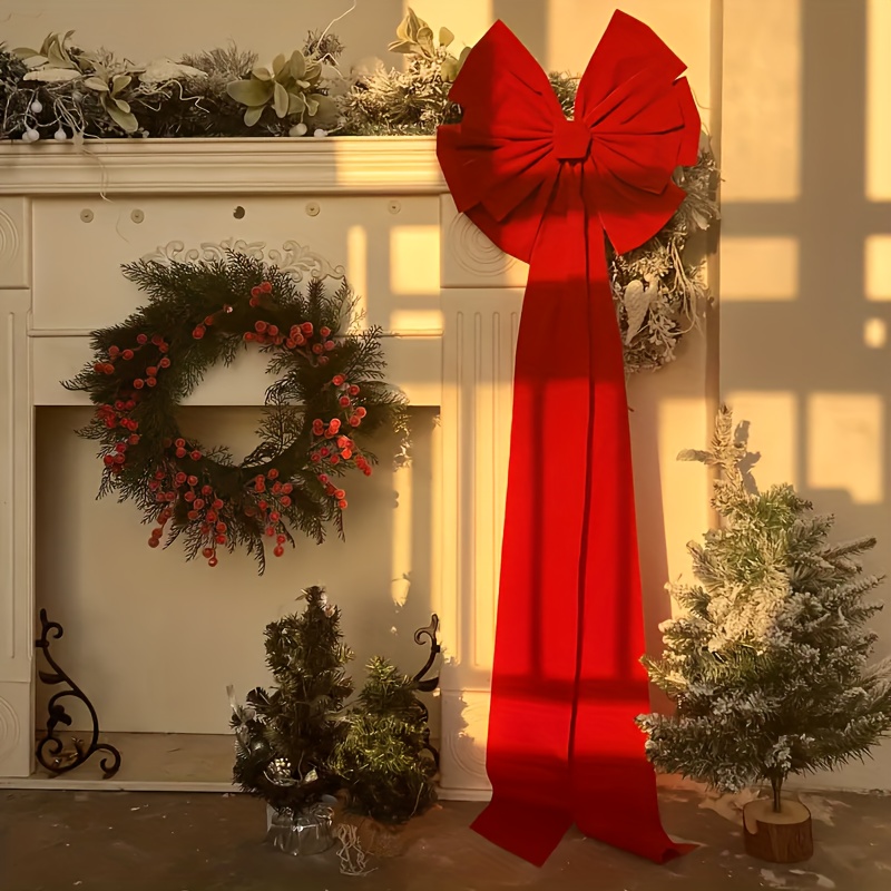 

Grand nœud rouge pour sapin de Noël - Nœud festif pour la maison, le bureau ou la décoration de fête - Nœud de 38 cm/14,96 pouces, queue de 140 cm/55,1 pouces - Sans plumes - Fabriqué en polyester