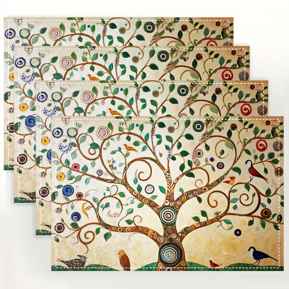 

4pcs Klimt's Tree Of 's With Animals Birds Suitable For Dining Table Kitchen Party Indoor Festival Dinner Party And Home Decoration Table Mat 12x18 Inchesyqycp1118