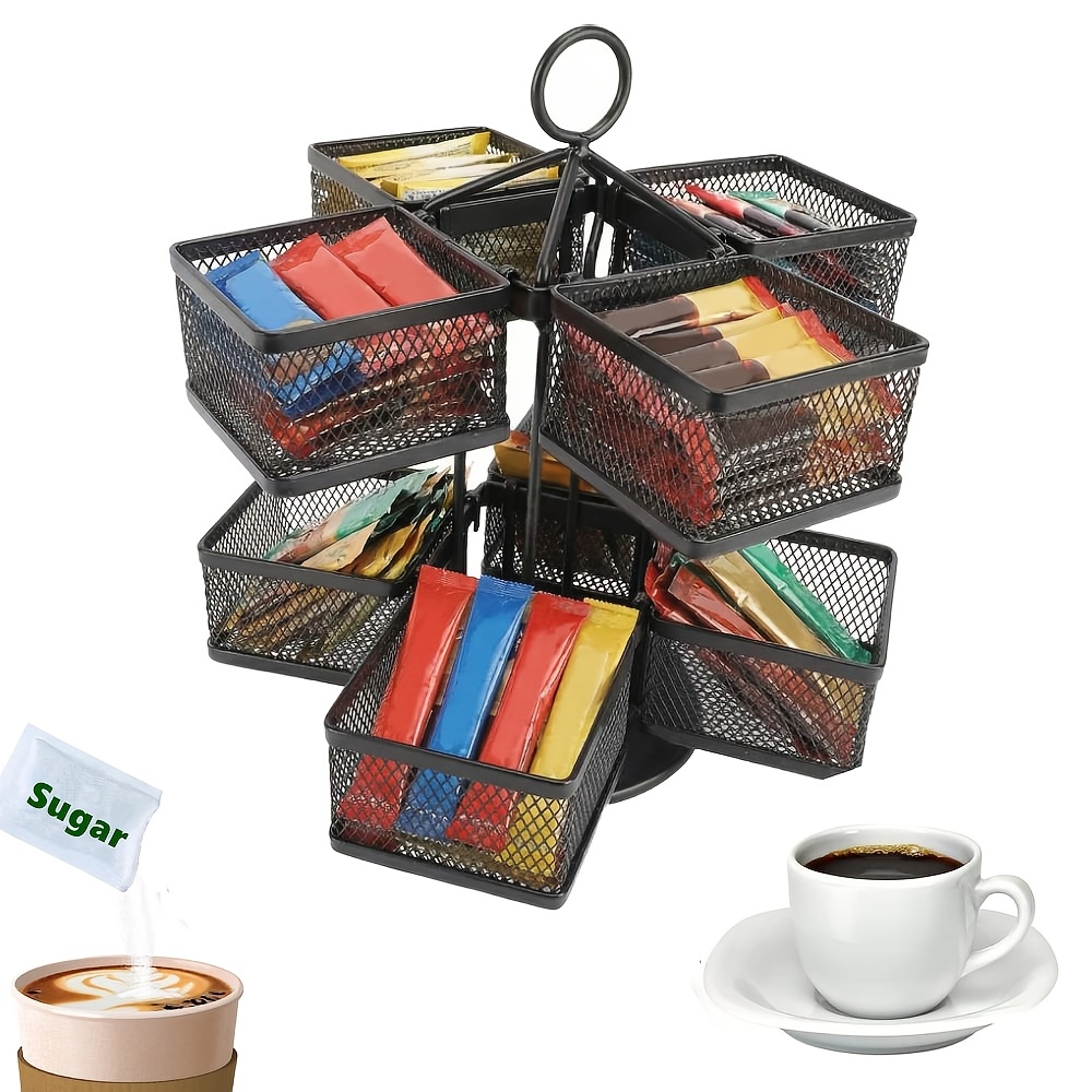 TEMU 2 Tires Tea Bag Organizer, 360° Rotating Tea Bag Organizer With 8 Removable Baskets, Tea Bags Holder, Spinning Carousel 96 Teabags Container For