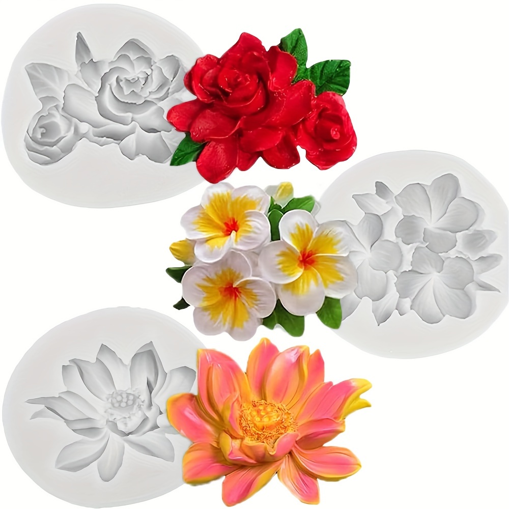 

3pcs Silicone Flower Molds Set - Hibiscus, , Rose Shapes For Fondant, Cupcake Toppers, Soap, Polymer Clay Crafting - Ideal For Wedding & Birthday Cake Decorations