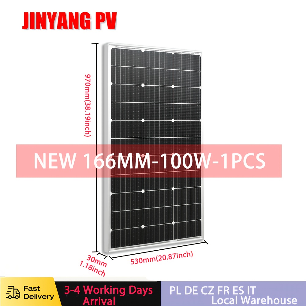 

High- 100w Monocrystalline Solar Panel - Ideal For Charging 12v Batteries, Rvs, Boats & Outdoor Lighting | Aluminum Frame With Bypass