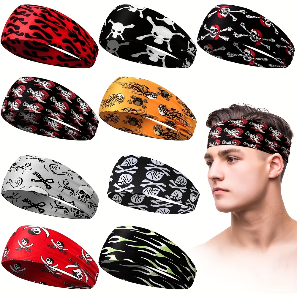 9pcs mens workout headbands camo pattern sweat absorbing wide sport headbands for basketball football cycling running yoga multi color pack breathable moisture wicking athletic accessories gym accessories