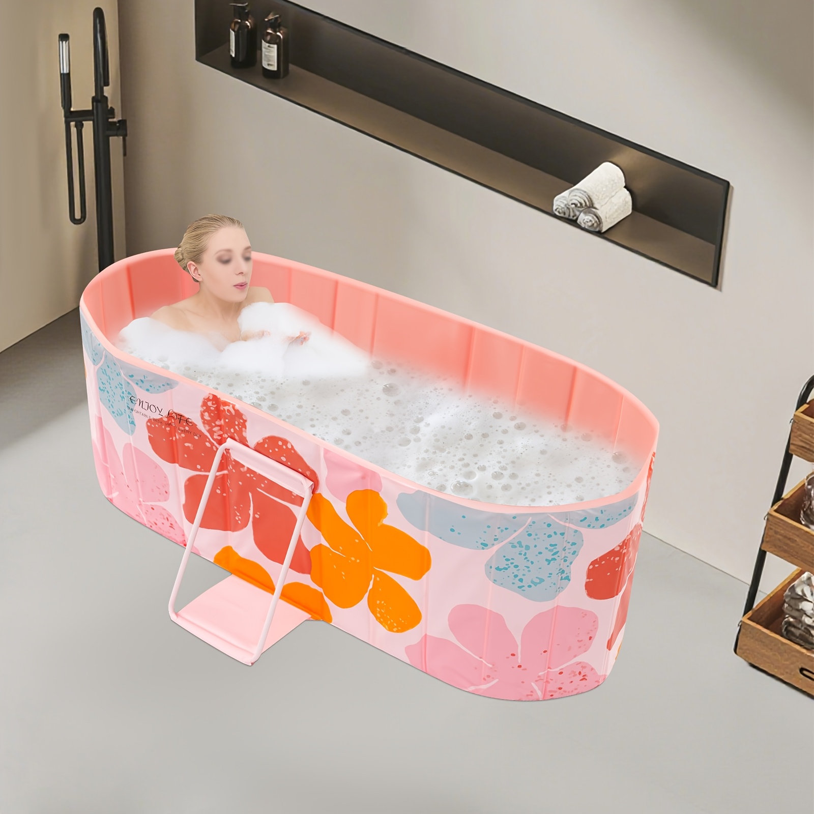 Image of The Adult Folding Bathtub Measures 150 X 55 X 50 Cm, Features 2 Drainage Holes For Easy , And Conveniently Folded For Family Use Without The Need For Installing Any Fixtures