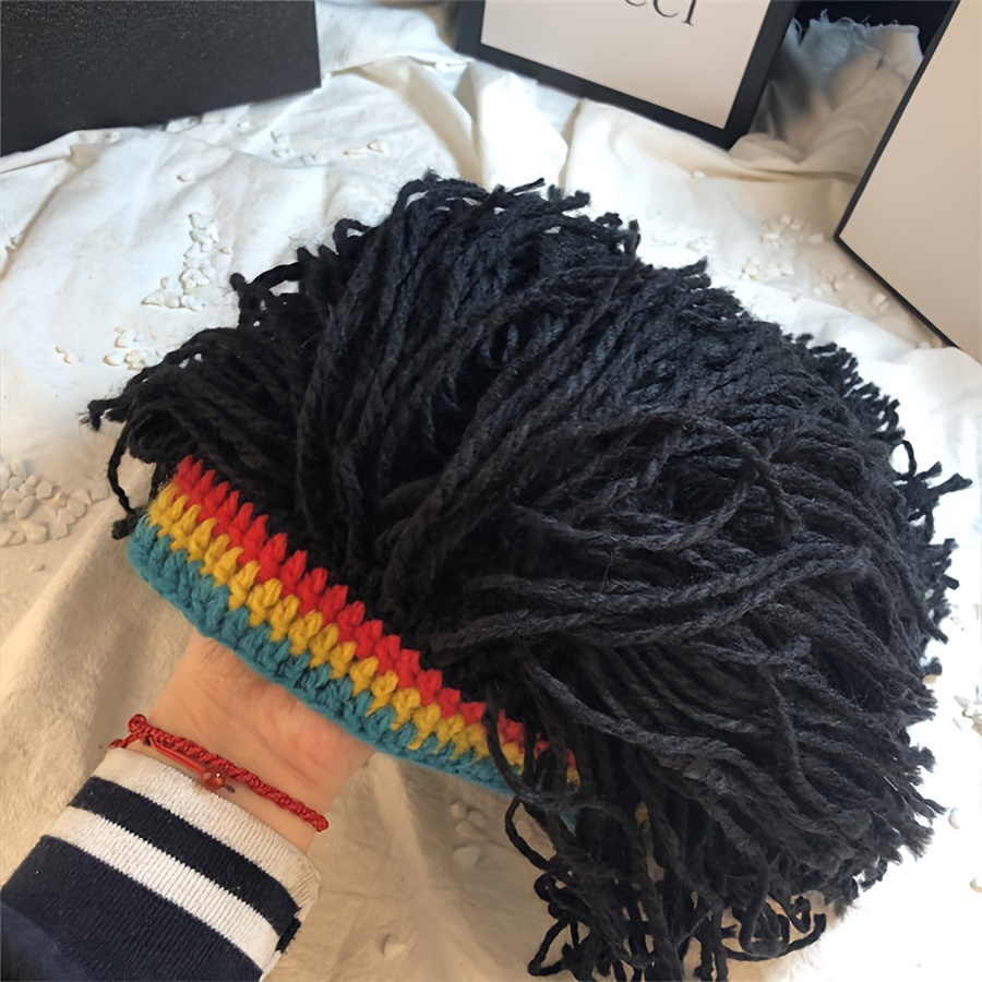 cotton knit beanie with dreadlocks fashionable hip hop party wig cap non stretch hand wash dry clean details 3
