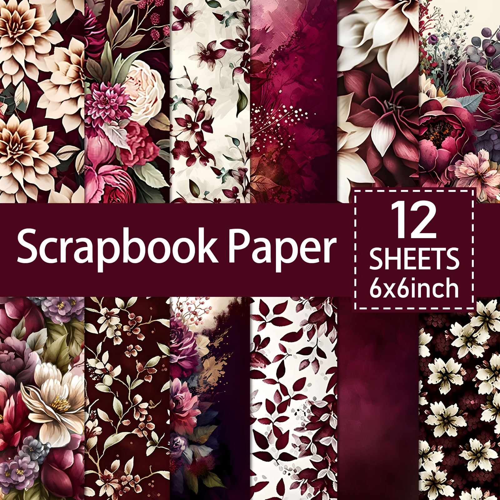 TEMU 12 feuilles de papier scrapbooking floral vintage - Bloc de papier cartonné de 6X6 pouces pour loisirs créatifs de fêtes, scrapbooking de