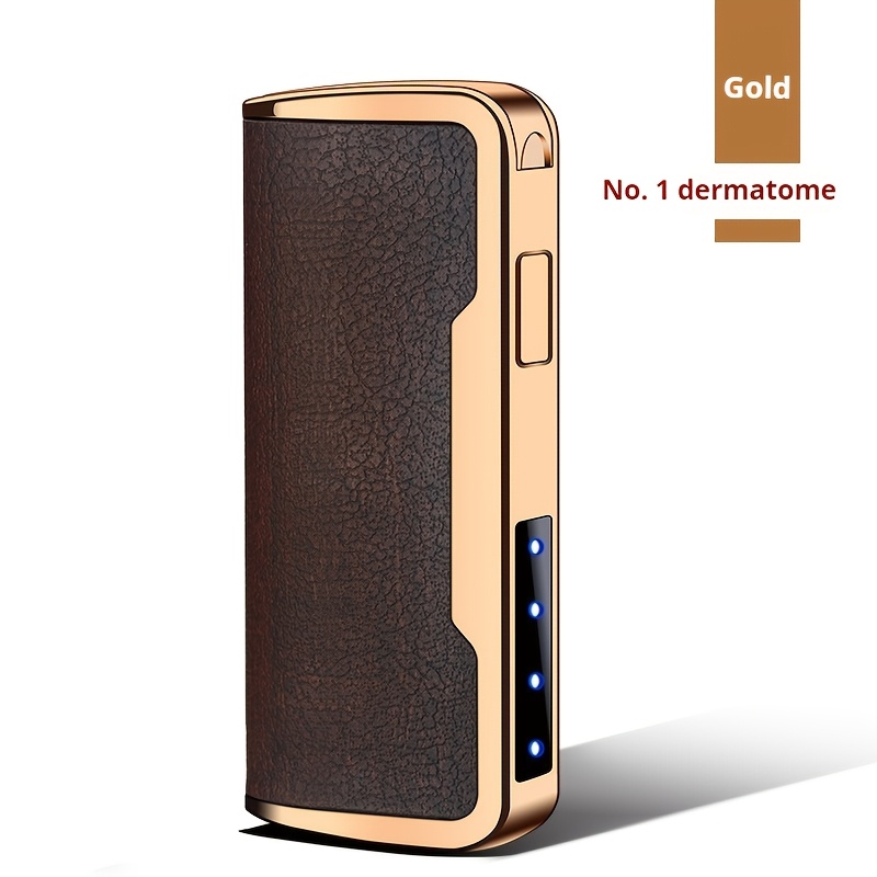 electric lighterwindproof arc plasma lightercharging usbtype c rechargeable non fire lighterbattery indicator lightsuitable for mens retro style leather surface and golden   materials are lightergift box suitable for mens gifts