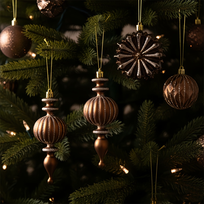 TEMU A Set Of 52 Luxurious Vintage-style Christmas Balls In Metallic Brown Tones, Featuring Glittery Ornaments Essential For A Festive Atmosphere