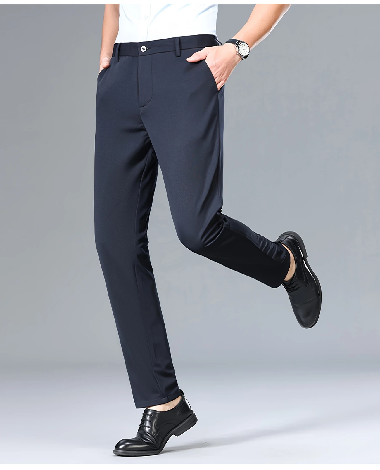mens casual long pants black stretch fit dress pants waist regular fit polyester 94 spandex 5 button fly woven fabric 210g m alphabet pattern for weekend casual stretch details 8