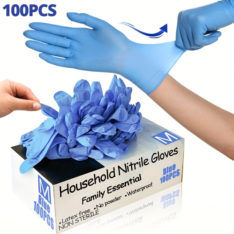 100pcs Blue Disposable Nitrile Gloves, Latex-Free Household Gloves for  Kitchen, Bathroom, Cleaning, Manicure and Pedicure PVC Gloves (100  Count),