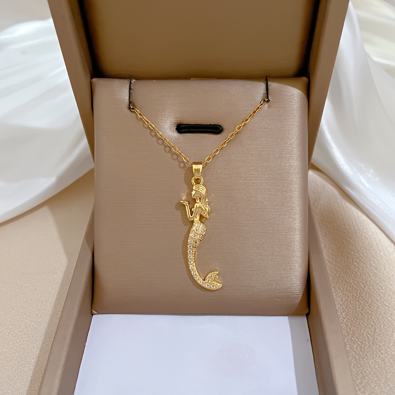 

Fashion Trend Jewelry Light Luxury Style Shiny Zirconia Decorated Three-dimensional Mermaid Pendant Necklace Perfect Holiday Birthday Gift For Girls And Women