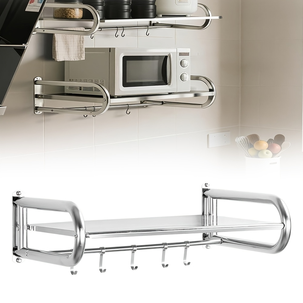 Image of Microwave Oven/oven Wall-mounted Rack With 5 Hooks And 2 Space, Solution For Your Kitchen