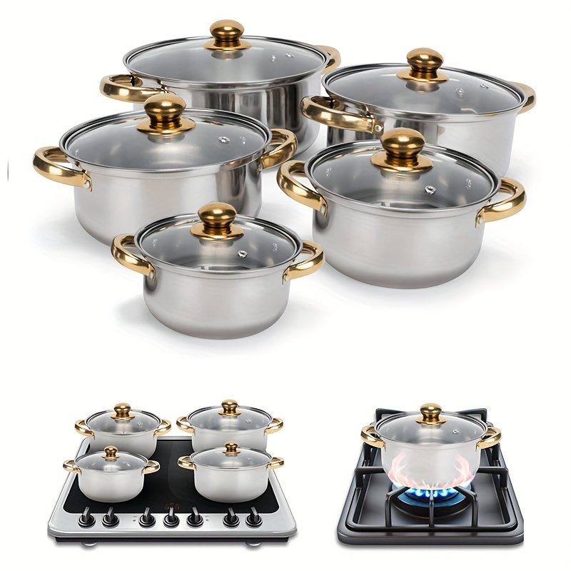 

Itechjoy 10pcs Stainless Steel Cookware Set - Includes 5 & 5 , -size, Induction For , Stew, - ,