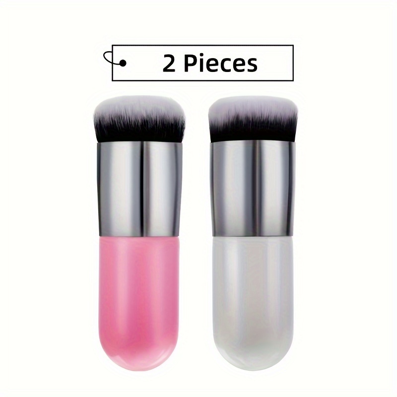 Image of 2pcs Foundation Brush Chubby Makeup Brush Kabuki Makeup Brush Travel Powder Brush For Blending Liquid, Cream Or Powder Cosmetics (white And Rose Gold, Pink And Silvery)