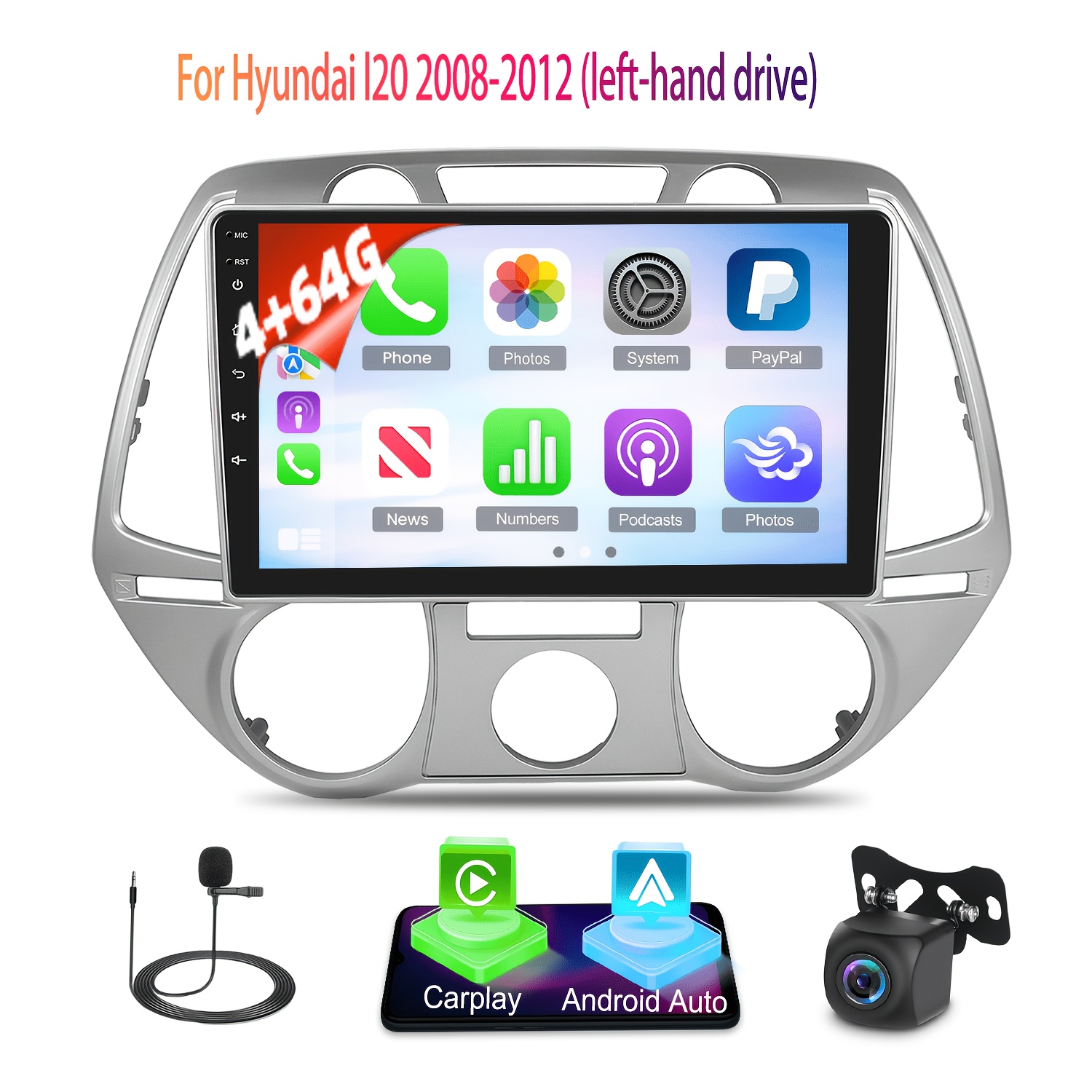 TEMU For I20 2008-2012 (left-hand Drive) 15 4g 64g Car Radio With , Double Din Radio With 9 Inch Touch Display Fm/rds Wireless 5.0 And Reversing