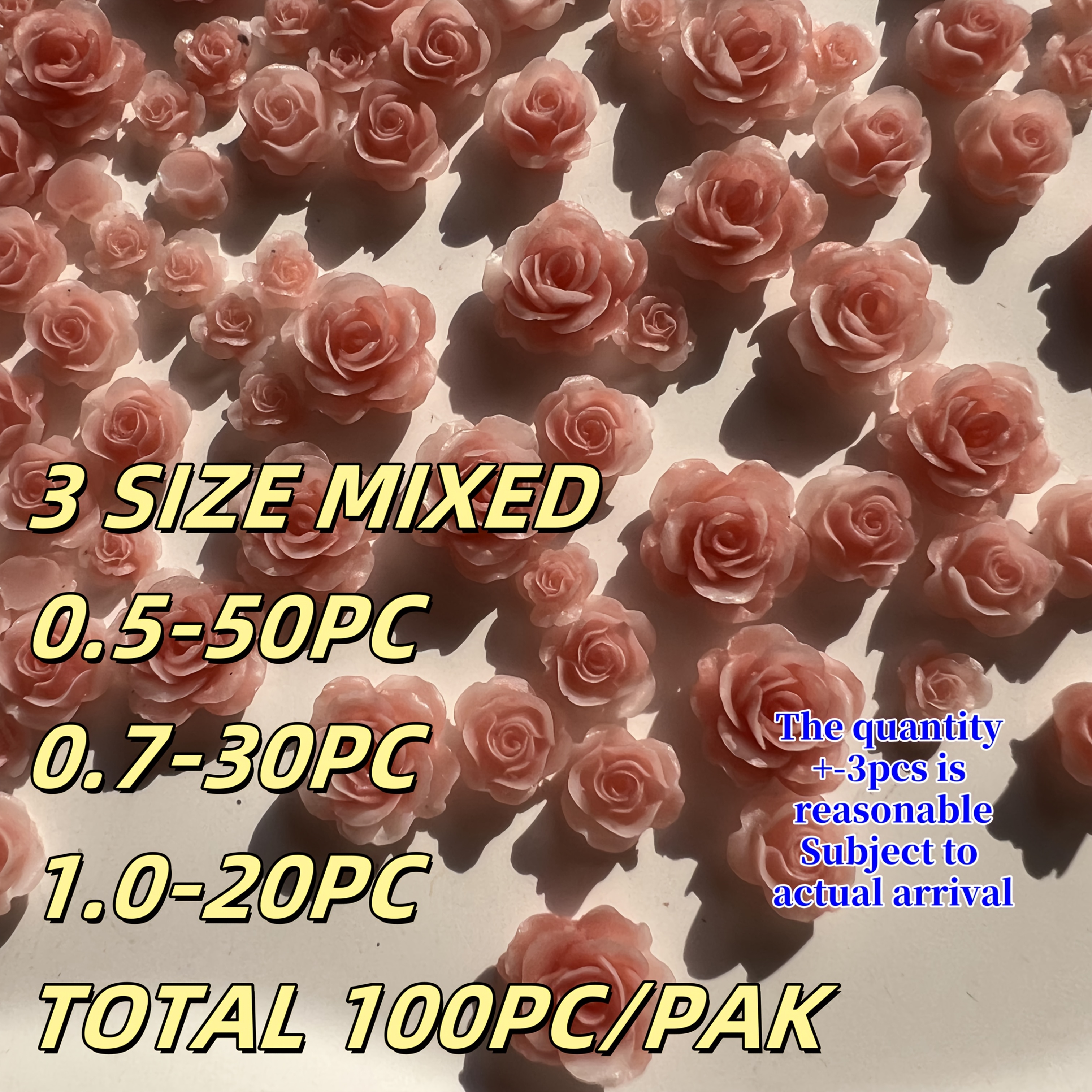 100pcs/pack, 3 Sizes Size Mixed, Nail Flower, Flower Jewelry Smudged Resin Three-dimensional