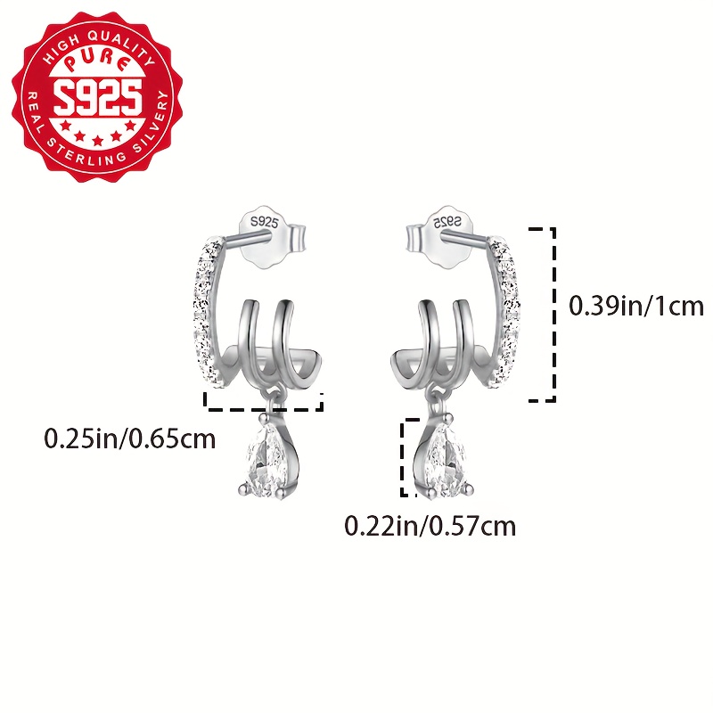 S925 Silver Women'S Three Claw Drop Earrings