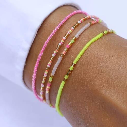 a set of 4 sweet and cute candy colored elastic beaded bracelets parties vacations and music festivals ideal as friendship jewelry accessories
