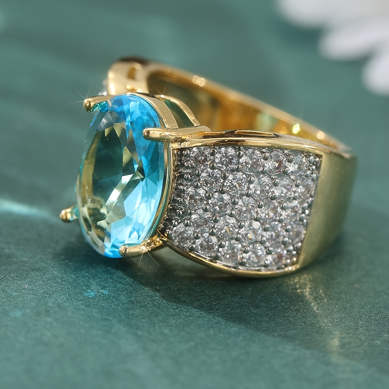 Luxurious Droplet-Shaped Blue and White Synthetic Zirconia Ring