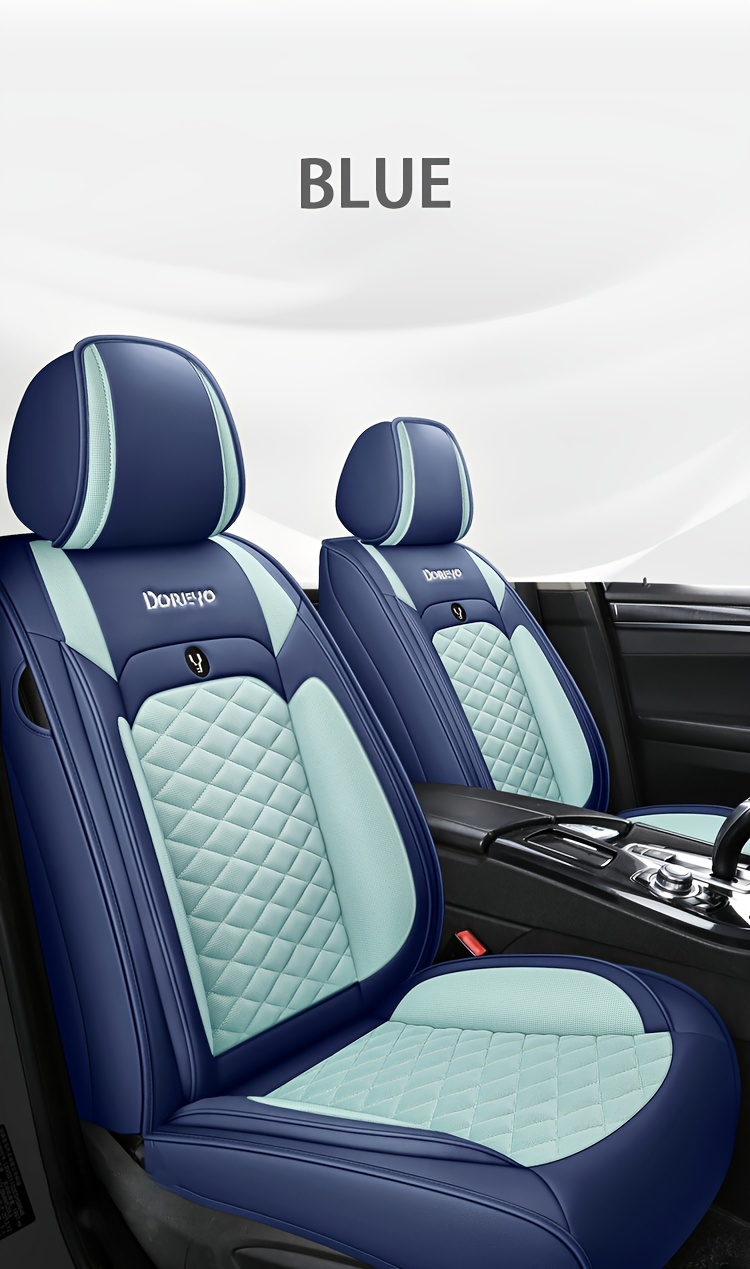 for beige gray quilted car seat cover cartoon design full coverage leather mesh fabric 1 seat five seat option stylish comfortable car seat protector quilted design luxury fee Product details 20