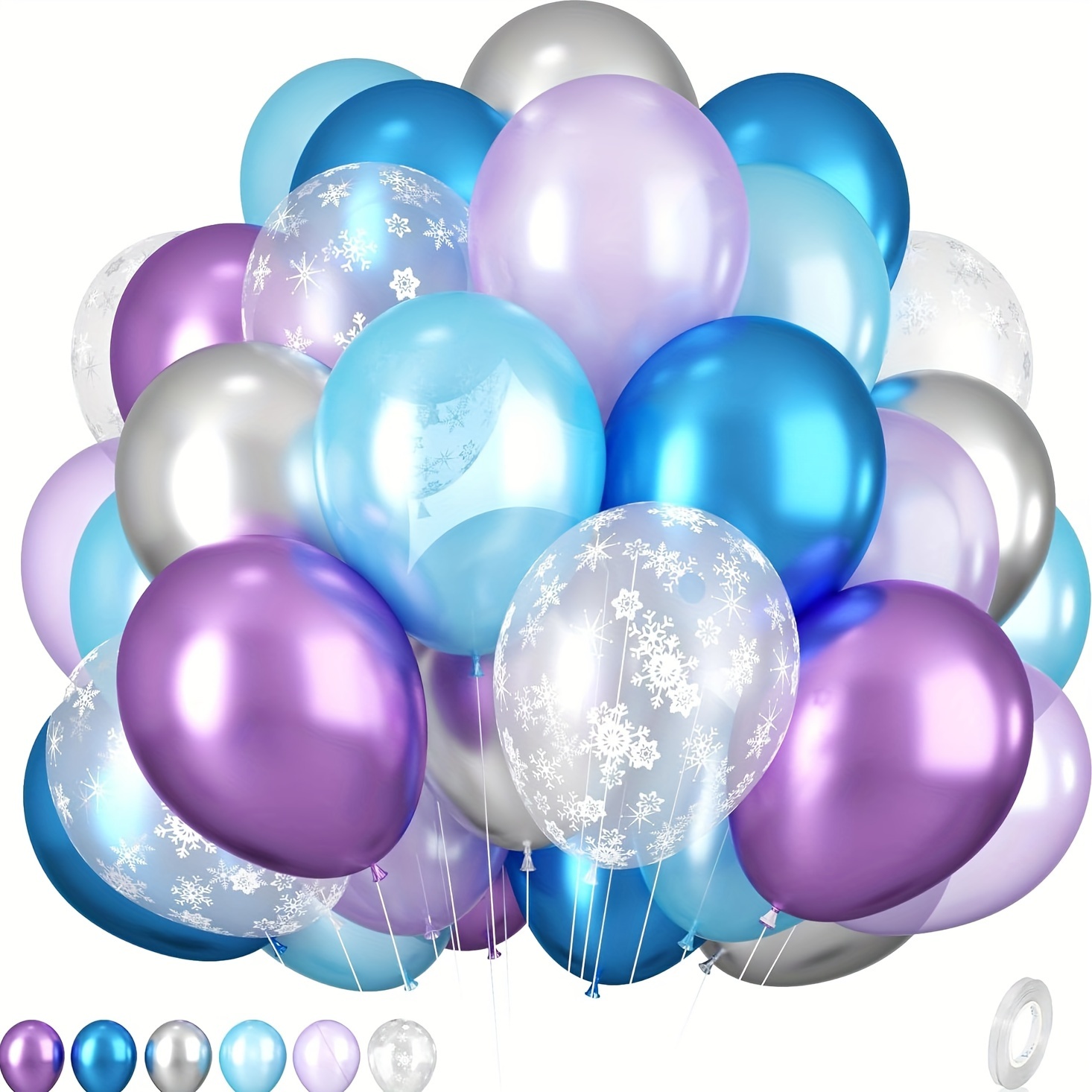 

Balloons, 12 Inch Purple Blue White And Silvery Balloons With Snowflake Balloons For Theme Party Supplies Ice Snow Theme Birthday Winter Party Decorations 30pcs Balloons+ 1 Ribbon