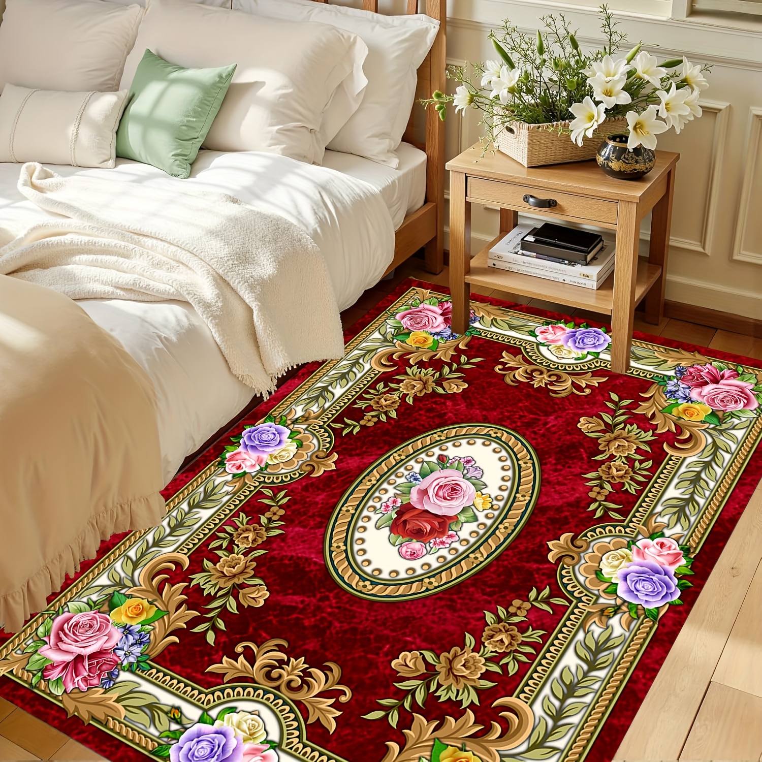 TEMU 1pc Luxury Velvet Area Mat - , Non-slip Backing Machine Washable 100% Polyester Fiber - Perfect For High-traffic Areas Rooms, Bedrooms, And