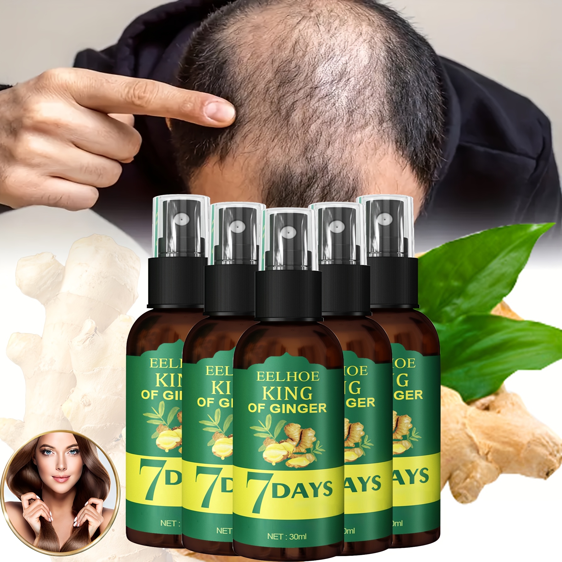 TEMU 7 Day Ginger Hair Care Serum Spray, 5pcs Ginger Essential Oil Biotin Hair Care Serum For Make Thin Thicker, Ginger Hair Care Essential Oil