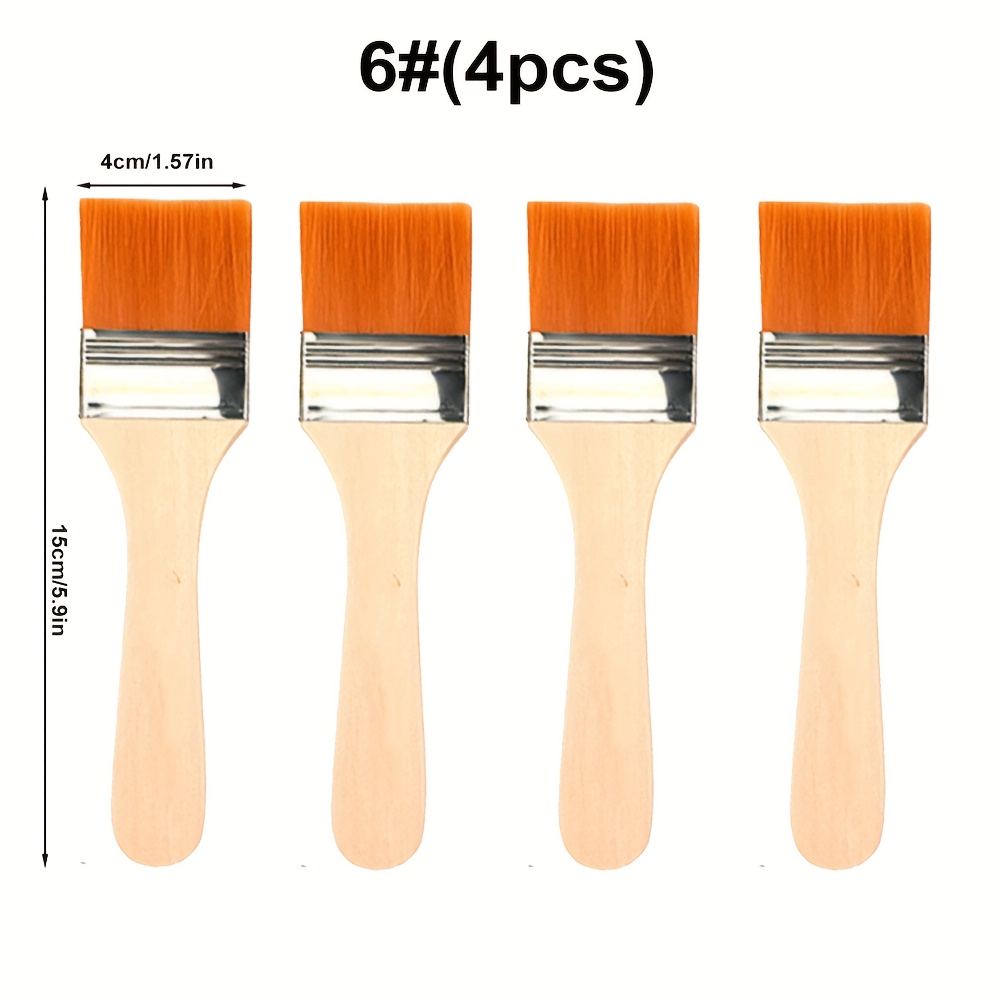 TEMU Set de 4 pinceaux à peindre en nylon, plusieurs tailles, poils en nylon souple, convient pour les acryliques, la peinture à l'huile, les vernis,