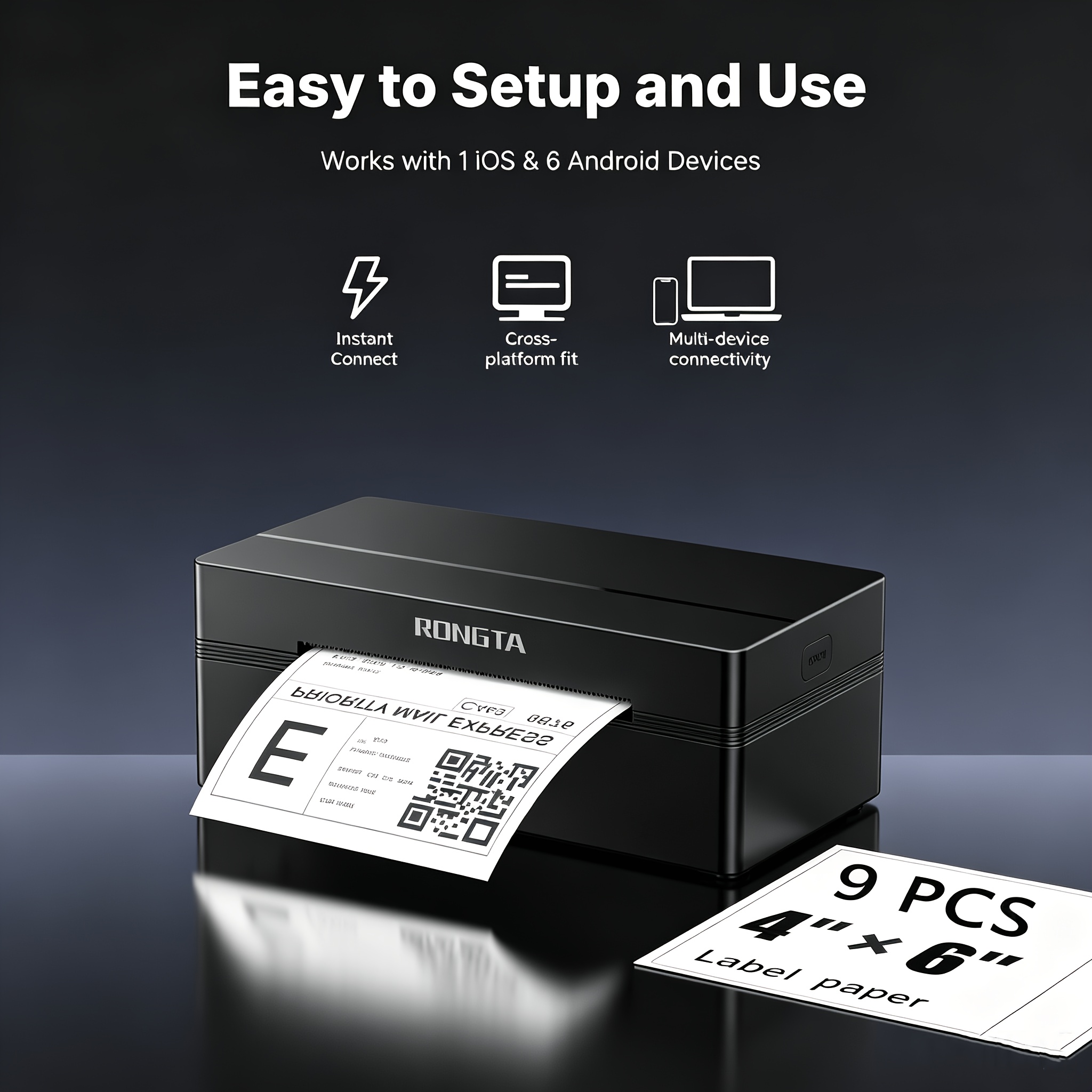 item picture   rp425 wireless thermal shipping label printer 4x6 compact wireless label maker for small business home compatible with   iphone windows desktop printer   9pcs 4 x 6 label paper