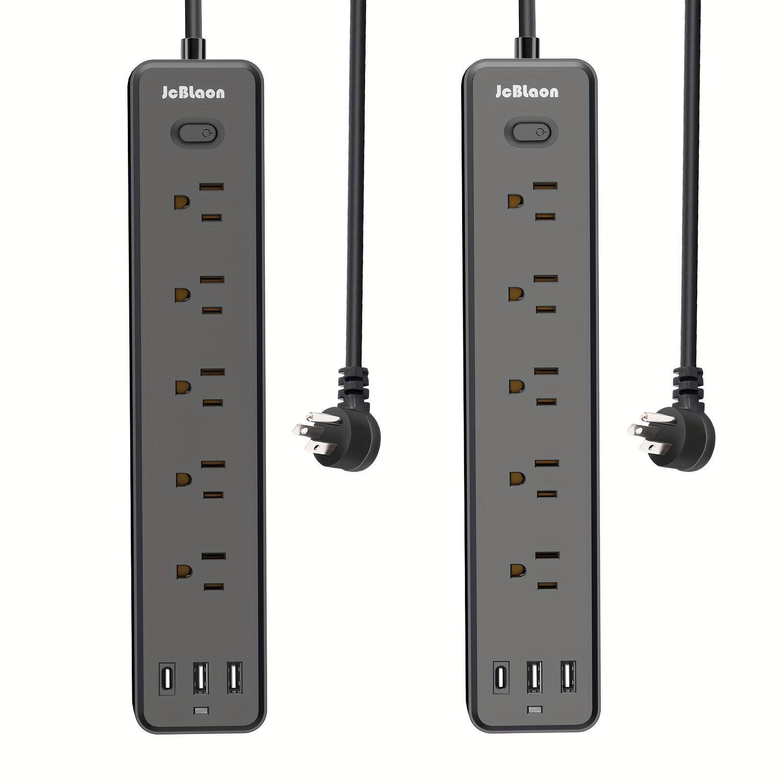 

2 Pack Power Strip Protector - 5 Widely Spaced Outlets 3 Usb Ports (1 Usb C Port), 1250w/10a With 6ft Extension Cord, Flat Plug, Overload Protection, Wall Mount For Home Office