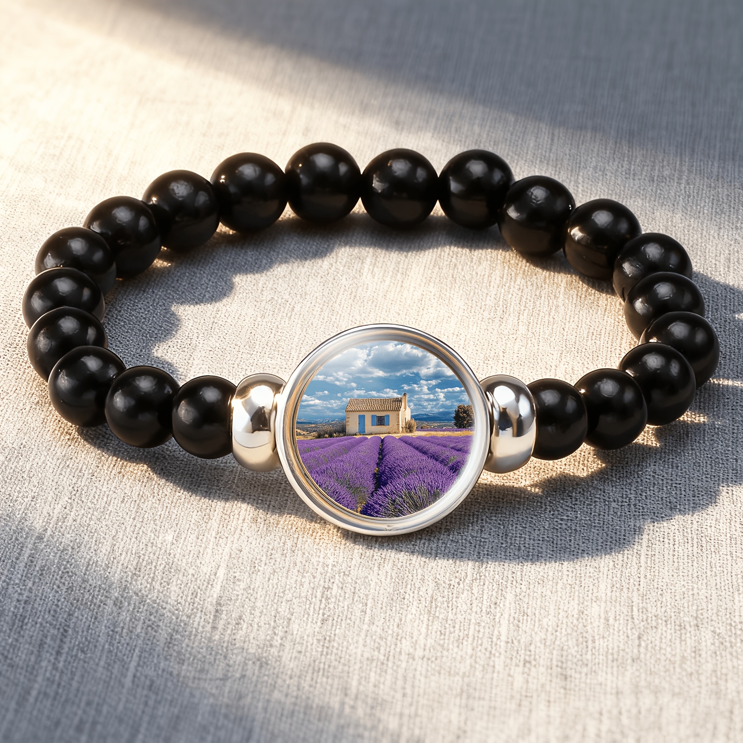 3pcs Men's Black Accessory Set with Circular Glass Pattern