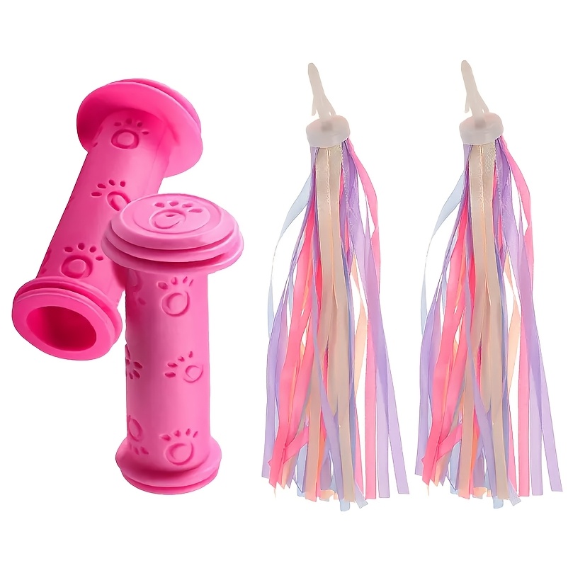 Image of 1 Pair Handlebar Grips With Ribbons, Durable Pc & Resin, Non-slip Bicycle & Scooter Accessories, Set, With Uncharged For Balance & Road Bikes