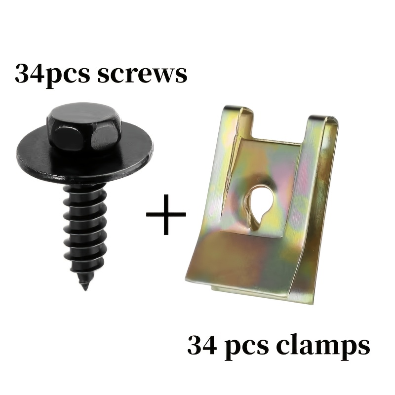 TEMU 68pcs Fastener Kit, 34 Fender Screws   34 Bumper Bolts, U-type Hex Head Self-tapping Clip For Wheel Arch Cover & Undertray - Vehicle Body Repair