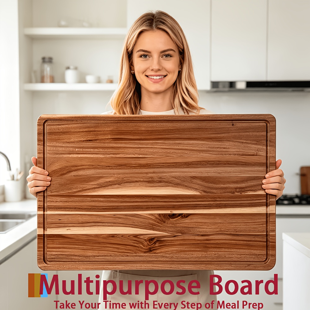 TEMU Extra Large Cutting Board For Kitchen, Large Wooden Cutting Boards With Juice , Thick Cutting Board For Meat Vegetables, Large Charcuterie Board