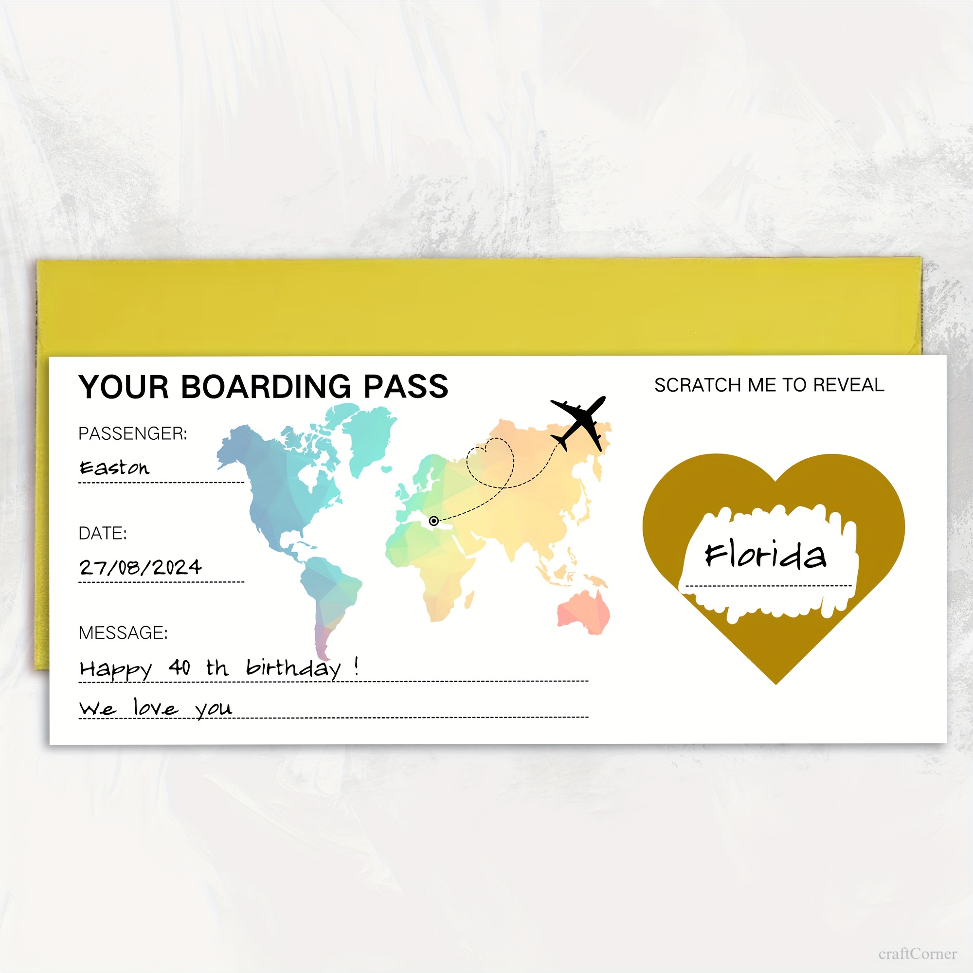 

Personalized Scratch-off Surprise Boarding Pass - Heart Reveal, Perfect For Anniversaries, Weddings, Thanksgiving & Birthdays