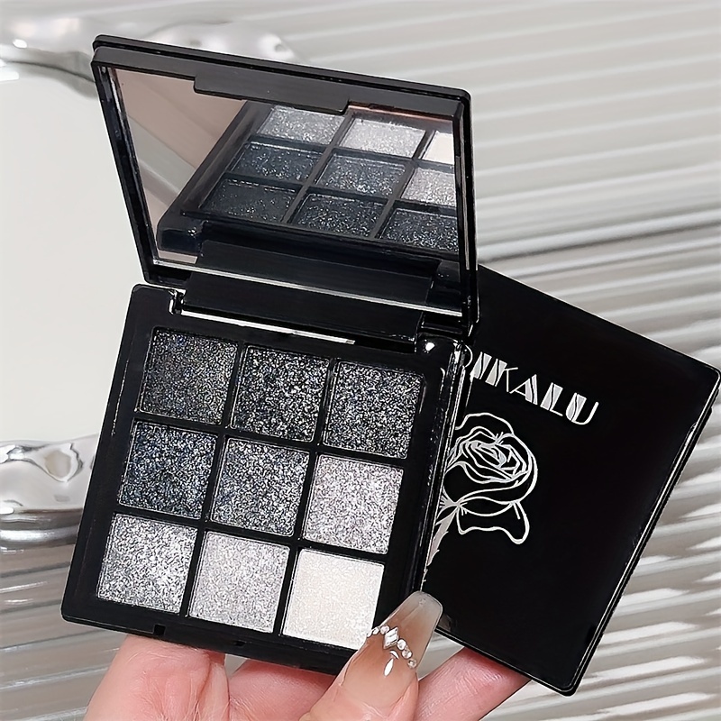 

Smokey Chic 9-color Eyeshadow Palette - Dark Black, Grey, Silvery With Shimmer & Glitter Finishes For Stage And Party Looks Smokey Eyeshadow Palette Sparkly Eyeshadow Palette