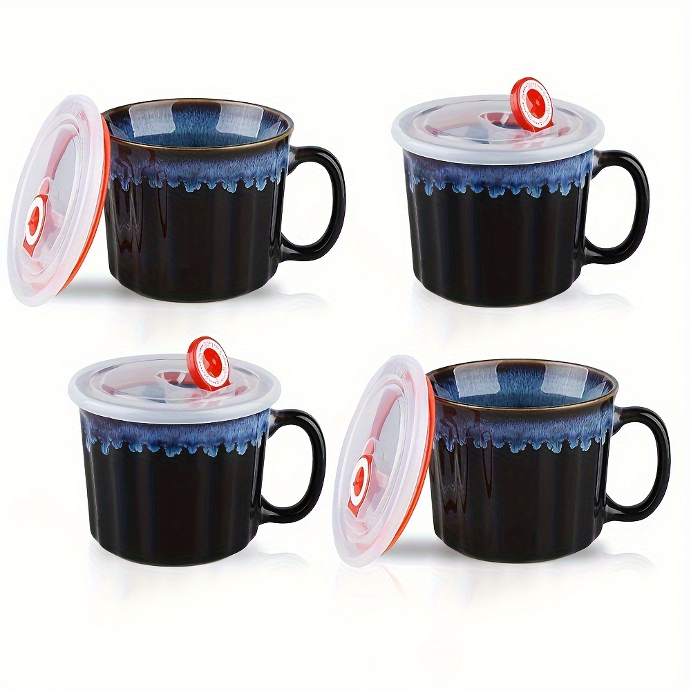 

Koov 20 Ounce Soup Mugs With Handles And Lids Microwave Safe, Ceramic Soup Bowls With Lids, Large Meal Mug Set Of 4, Reactive Glaze (nebula Blue)