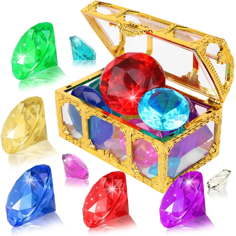 

11pcs Ensemble de jouets de piscine de plongée d'été, coffre de cristal de diamant de chasse au , jeu de chasse au DIY fait à , acryliques colorés, cadeau de fête de plage de piscine