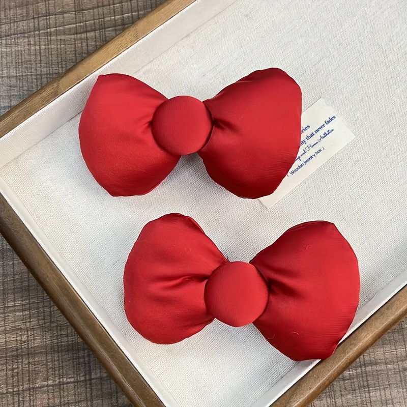 

2pcs Cute Padded Bow Hair Clips Fabric Side Barrettes For Women And Teens - Solid Color Bow Shaped Hair Accessories Set For Ponytail And Hairstyling