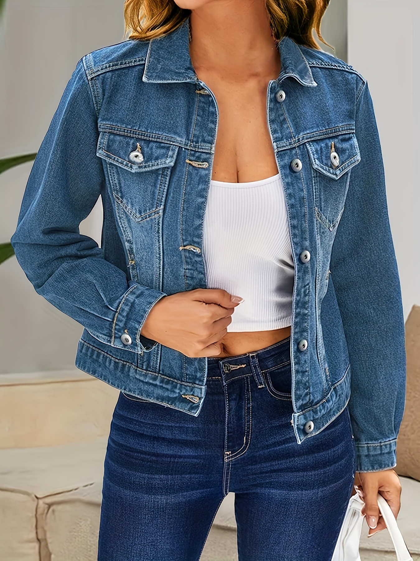 women's new stretchy fashion denim jacket Temu Saudi Arabia