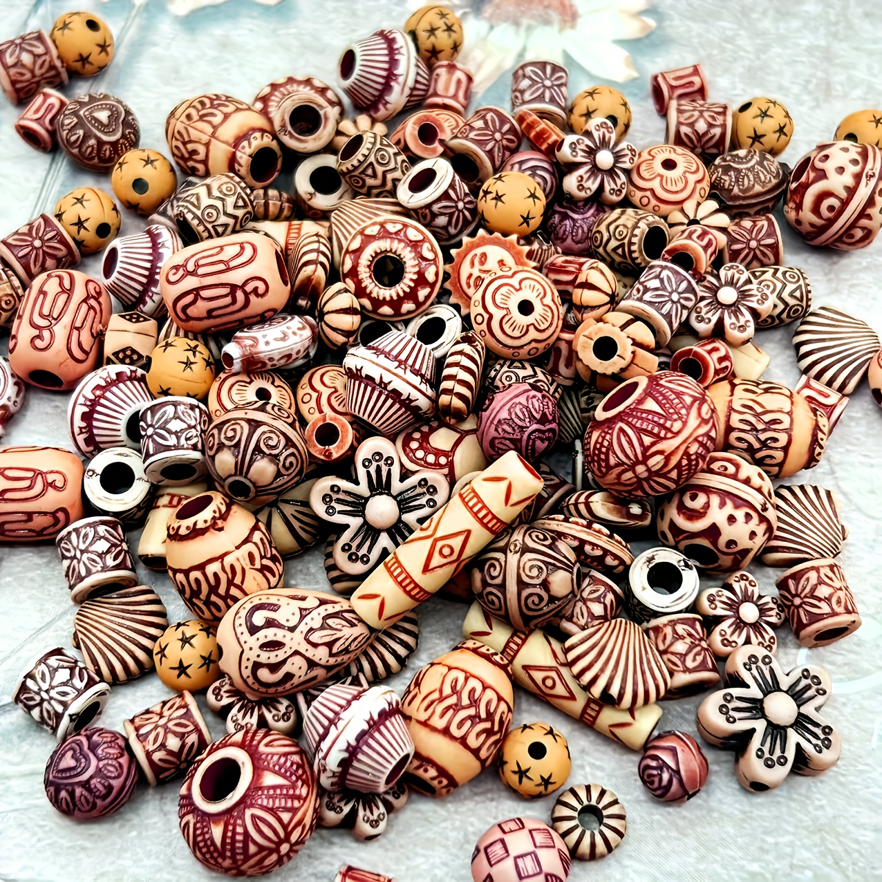 TEMU 25g Assorted Acrylic Beads With A Vintage Touch - Big, Designs For Crafting Jewelry And Dreadlock