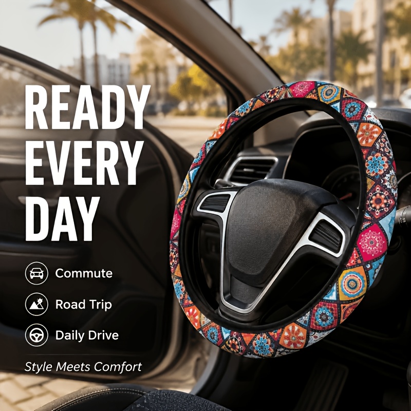 TEMU 1pc Fit Steering Wheel Cover Compatible For 15-inch Car Steering Wheels, No , Wheel Suitable For Car, Trucks, Suvs
