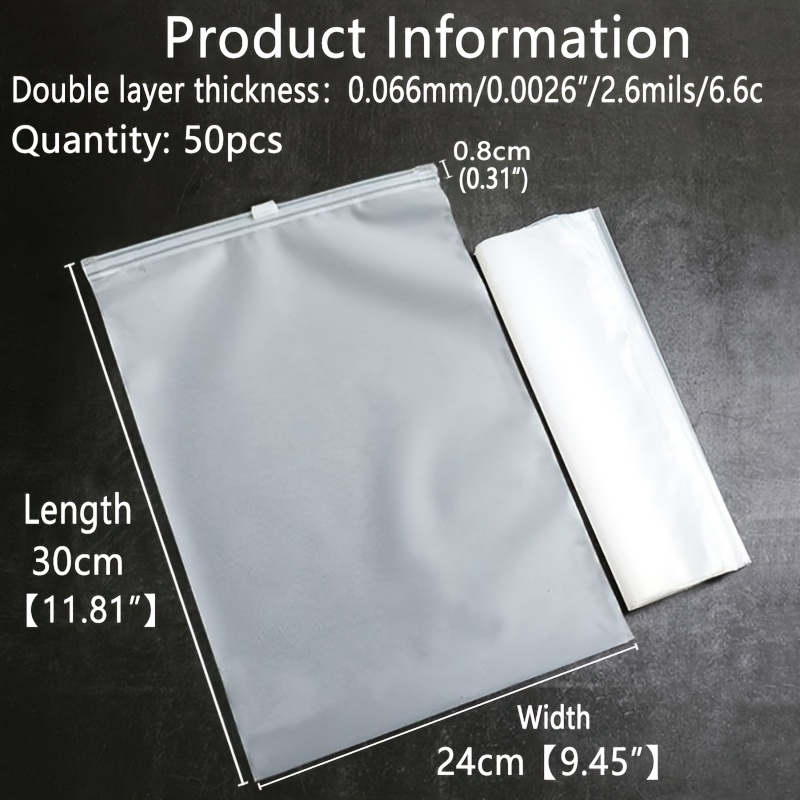 TEMU 50 Double-sided Frosted Storage Bags, White Frosted Translucent With A Double-layer Thickness Of 0.066mm, In Multiple Sizes, Made Of Durable Pe