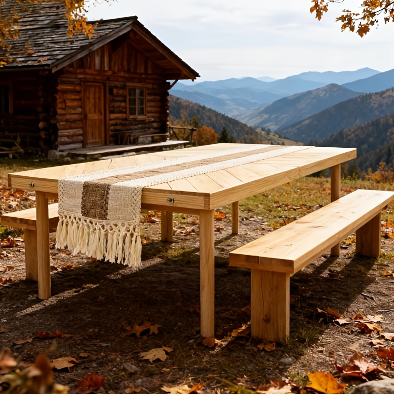 Portable Bohemian Style Low Picnic Table | Foldable Beach and Outdoor Table with Tablecloth, Pine Wood, Suitable for Beach, Camping, Outdoor Gatherings, Backyard Use, Size: 59.8*29.9*16.9 inches