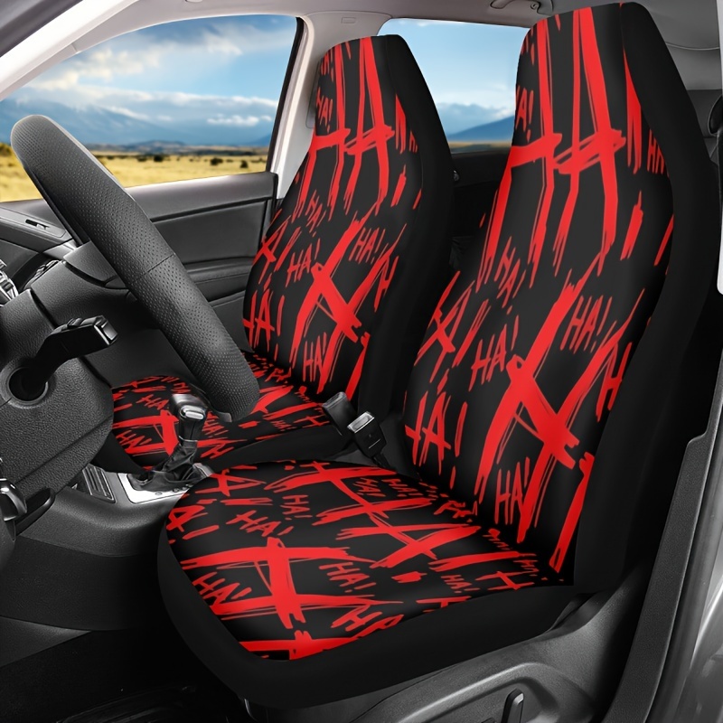 

Red "" Printed Car Set Of 2 - Universal Fit Protectors For , Suvs, Sedans, Trucks, Or , Polyester