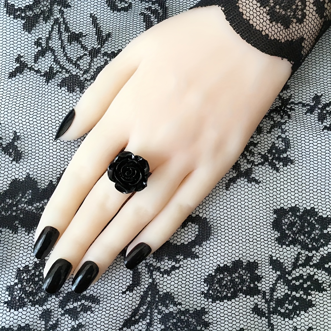 Gothic Dark Red Rose Flower Adjustable Ring