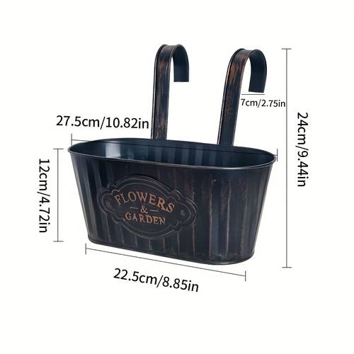 3-Pack, 5-Pack Black Vintage Oval Iron Hanging Planters for Balcony Plants, Succulents, Outdoor Fences, and Garden Decor