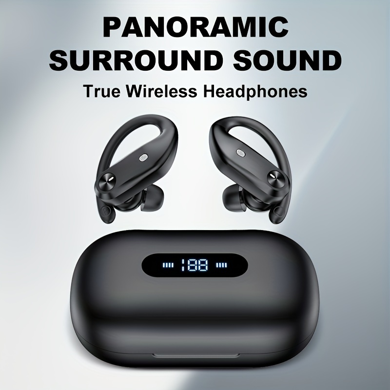 

Wireless Earbuds 80 Hours Of Gaming Time Charging Case Digital Display Sports Earbuds With Ear Hooks Premium Earbuds Laptop Black