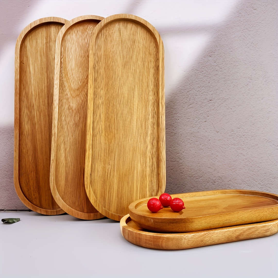 

1pc Wooden Breakfast Serving Tray, High-quality Polished Wood, Food-safe, Fruit, Desserts, Coffee, Snacks, Cakes, Cheese, Tea, Bread, Home Decor, Ideal Gift