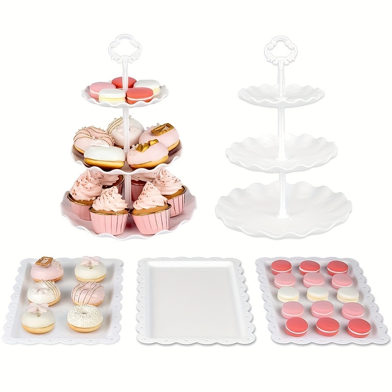 

5-piece European Style Fruit & Dessert Display Set - Plastic Afternoon Tea Snack Trays With Cake Stand For Kitchen And Restaurant Use